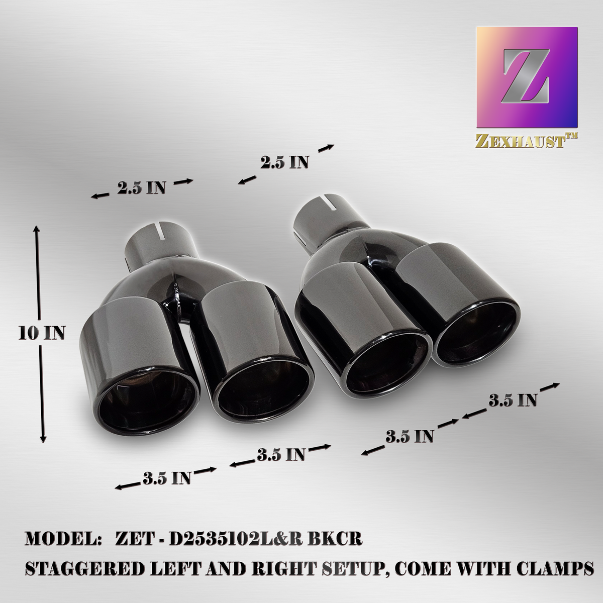 Pair Quad 3.5" Out 2.25" In Exhaust Tips 304 Stainless Steel Staggered - Foto 3