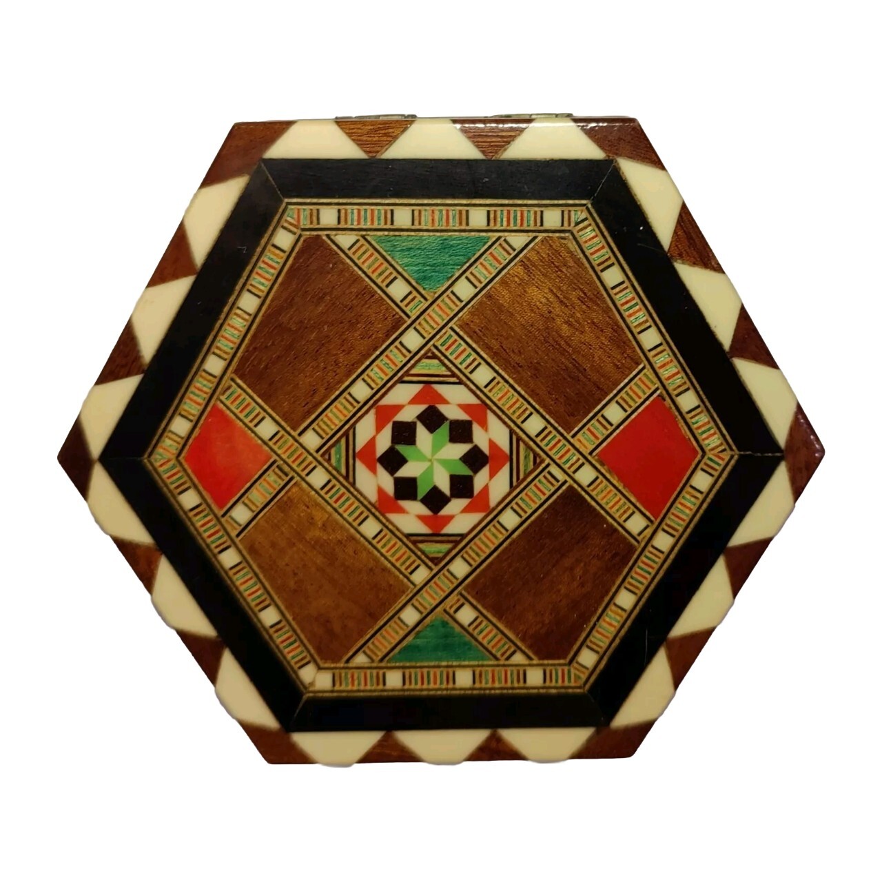 Marquetry Wood Inlay Hinged Boxes 2 Hexagon Made In Spain Rectangle Unmarked 