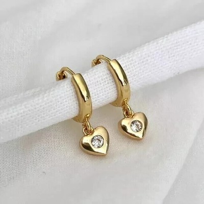 2Ct Round Lab-Created Diamond Heart Shape Drop Earrings 14k Yellow Gold Plated
