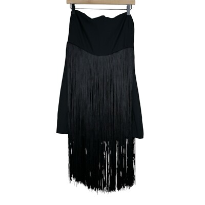 Ramy Brook Rikki Dress Black Strappless Fringe Flapper Vegas Women s Size 10