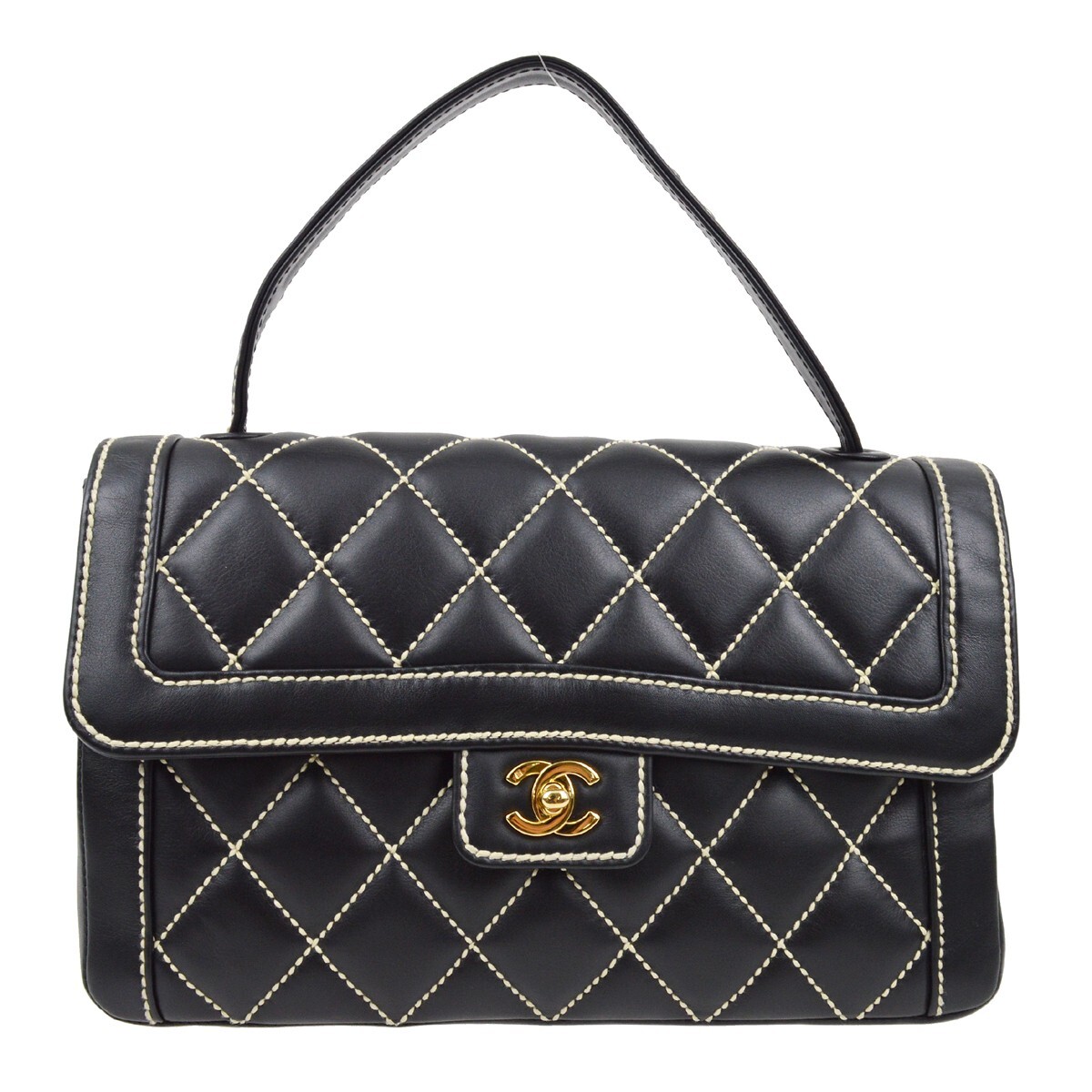 Chanel Black Calfskin Wild Stitch Handbag 182771 | eBay
