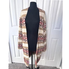 FSL Apparel Womens Large Cozy Geometric Aztec Print Cardigan Sweater  Open Front