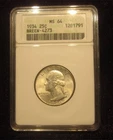 1934 Heavy Motto Washington Quarter ANACS Soapbox Old White Holder MS 64