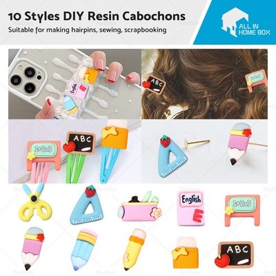 50x 3D Resin Cabochon School Theme Pencil Ruler Book Suitable for DIY Craft