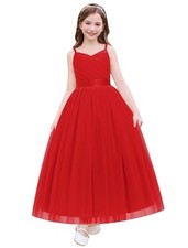 Flower Girl Dress for Wedding Formal Pageant Dresses for Girls 9-10 Years Red