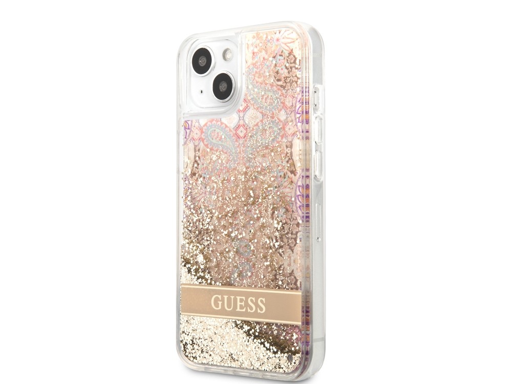 Coque Guess iPhone 14 Plus Floating Flower paillettes dorées