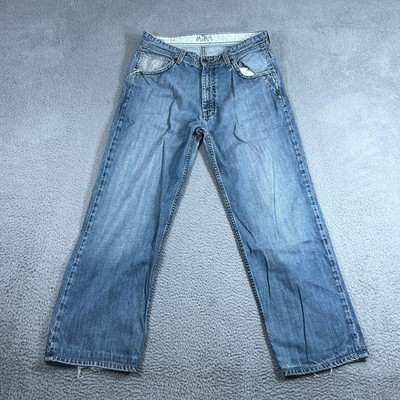 Mavi Jeans Mens 34x30 Blue Straight Wide Leg Baggy Distressed Hemmed Y2K