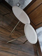 Set of 2 Light Pink Round Side Tables with Gold Legs – Modern Accent /End Tables
