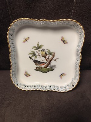 Herend Rothschild Porzellan Schale, Handgemalt, Vögel- und Schmetterlinge-Motiv