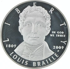 2009-P Proof Louis Braille Commemorative Silver Dollar $1