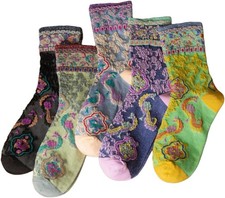 Vintage Style Crew Socks with Cute Floral Cuff for Women