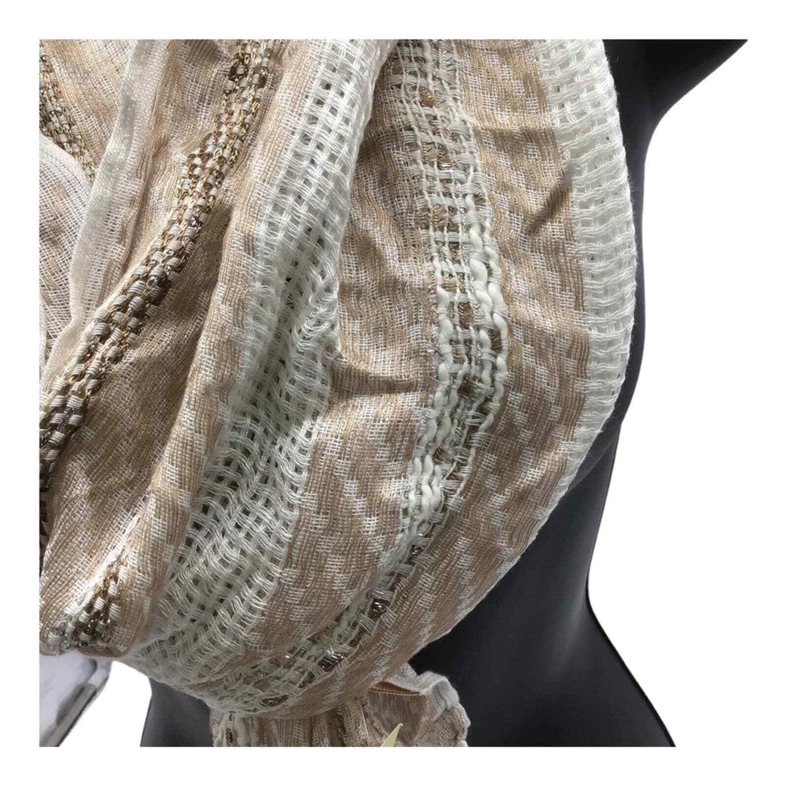 Collection 18 Taupe Scarf with Knotted Fringe Brown Silver Accents NWT 12x96