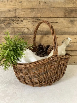 1025⚜️ Décoration Grand Panier en Osier Avec Anse Déco Longueur 45 Cm - Photo 1/4