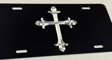 Silver ENGRAVED 3D Christian Cross Car Tag Diamond Etched Vanity License Plate