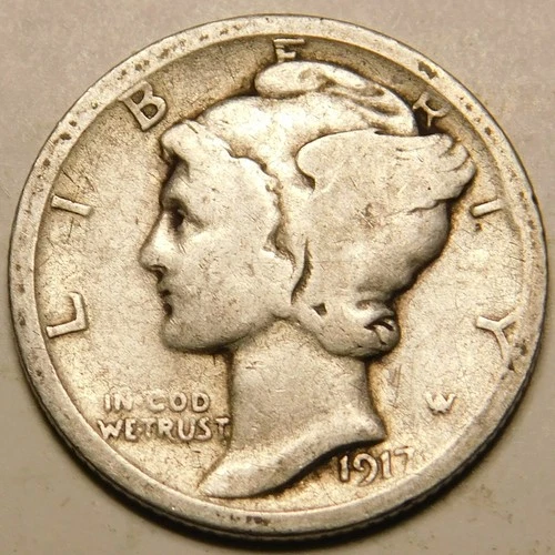 1917 D Mercury Dime G - VG   "Actual Coin Pictured - Appears Cleaned"