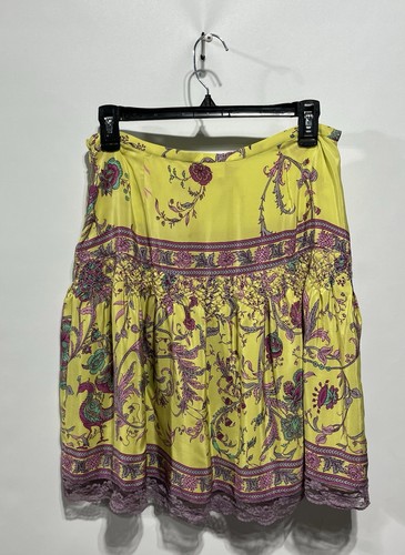 Plenty Women’s 100% Silk Skirt Yellow Tiered Embroidered Size 6 - Picture 3 of 6