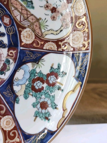 Placa Cargador Grande Vintage Oro Imari 15.5" Porcelana Pintada a Mano Japón - Imagen 8 de 19