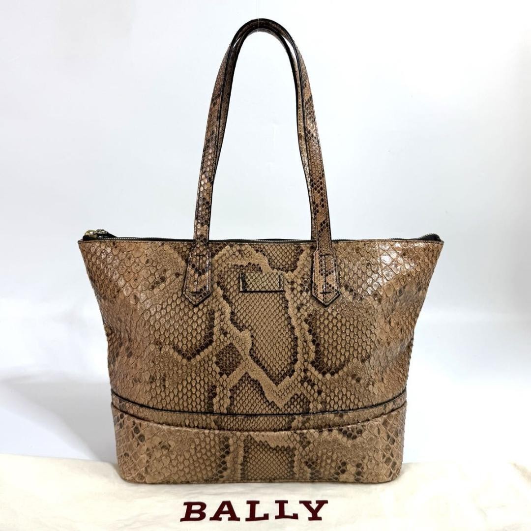 BALLY Python Leather Handbag Tote Brown 25cm Exot… - image 2