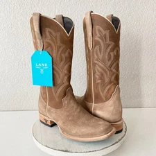 Lane SARATOGA Womens Square Toe Cowboy Boots 10 Latte Suede Western Cowgirl