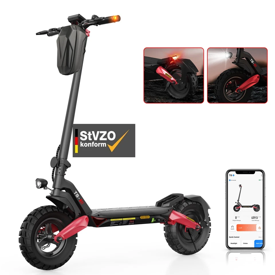 E-Scooter mit Straßenzulassung 10 Zoll Offroad Elektroroller 80-100km