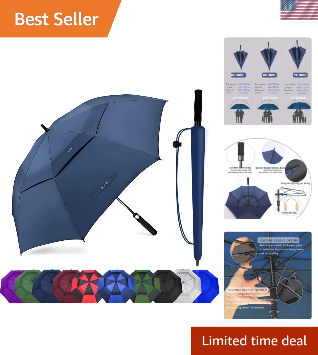 Umbrella Large 54/62/68/72 Inch, Extra Large Oversize Double