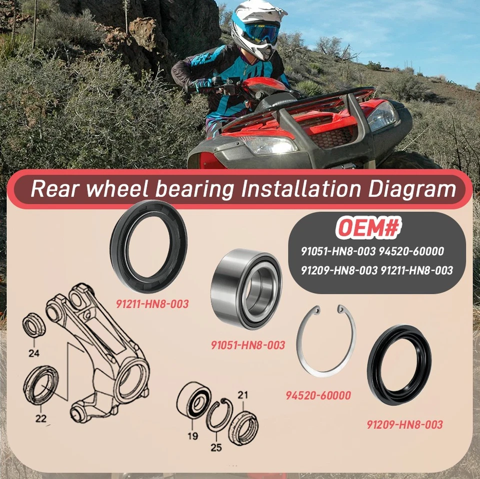 Front & Rear Wheel Bearing Seal Kit for Honda Rincon 650 680 TRX650 TRX680 03-23 - Image 4 of 4