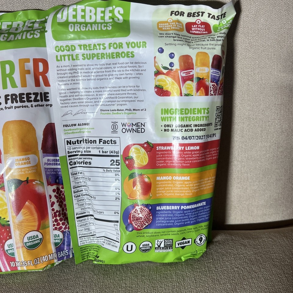 2 Packs Deebee’s Organic Super Fruit Freezie Pops Assorted Flavors 20 ...