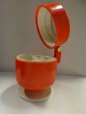 VINTAGE ORANGE PLASTIC MID CENTURY DRESSING TABLE COSMETIC MAKE UP CASE MIRROR