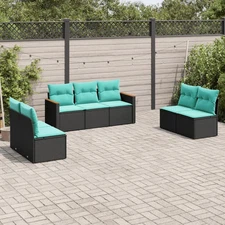 7 Piece Patio Sofa Set with Cushions Black Poly Rattan