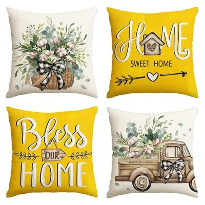 AVOIN colorlife Bless Our Home Farmhouse 18'' x (Pack of 4), Yellow 