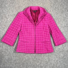 Lafayette 148 Fuchsia Pink Tweed Fringed Hook Eye Blazer Jacket Women's Size 4