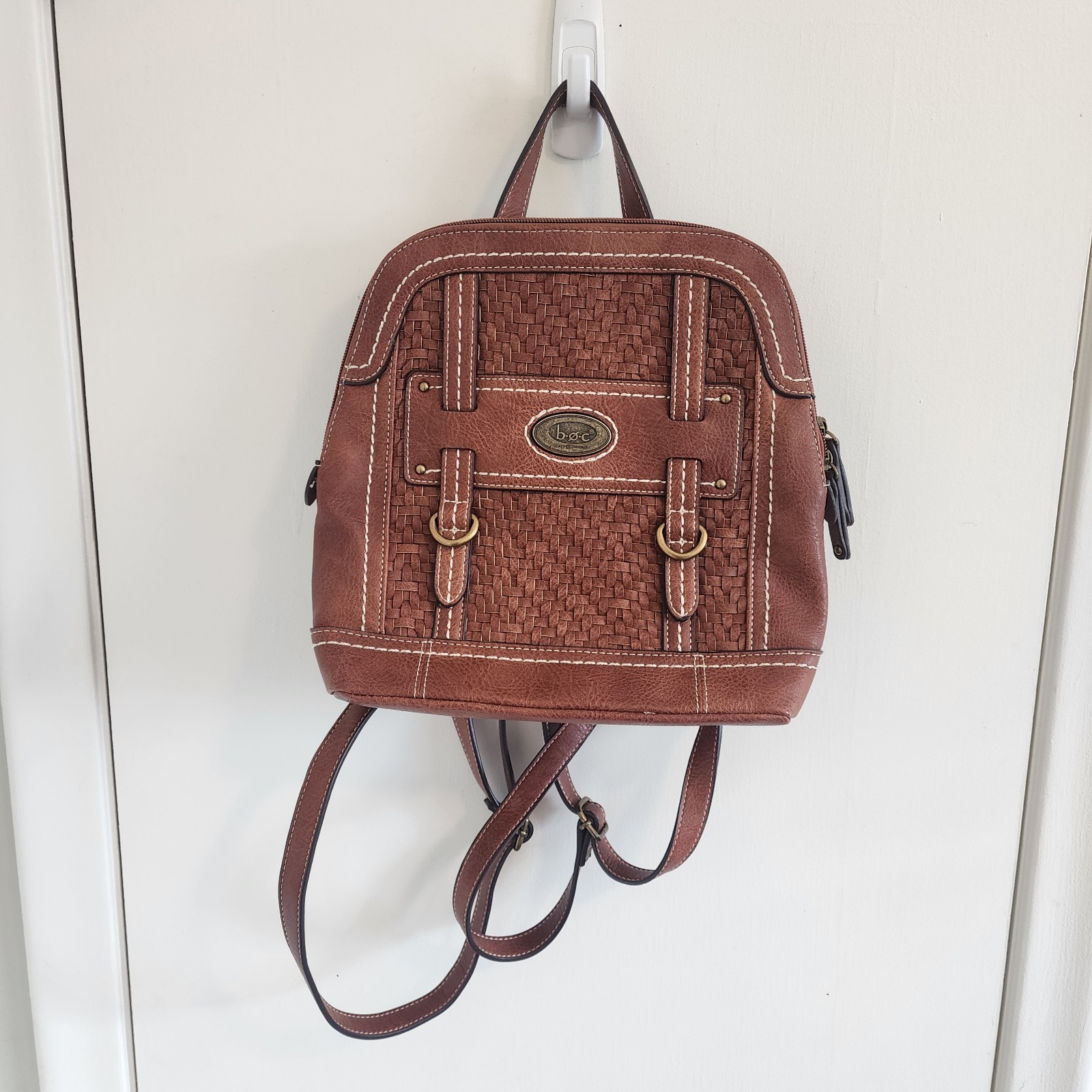 BOC Adjustable Strap Mini Backpack Brown Faux Lea… - image 1