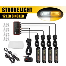 LED White Amber Flash Lights Set For 12-24V Vehicle Emergency Lamp Bar Front 4X