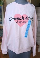 NWT WILDFOX PINK 100 COTTON PULLOVER SWEATSHIRT BRUNCH CLUB HEART GRAPHIC L