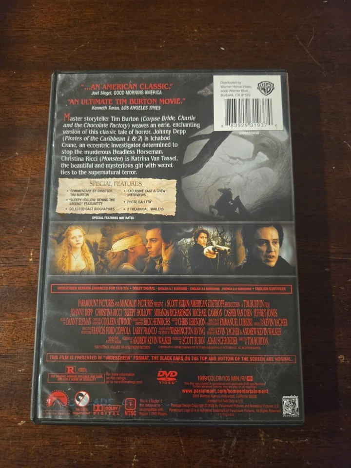 SLEEPY HOLLOW - JOHNNY DEPP CHRISTINA RICCI -  DVD - Image 2 of 3