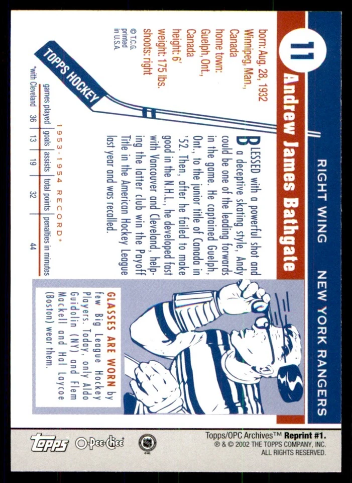 2001-02 Topps / O-Pee-Chee Archives Andy Bathgate #1 - Image 2 of 2