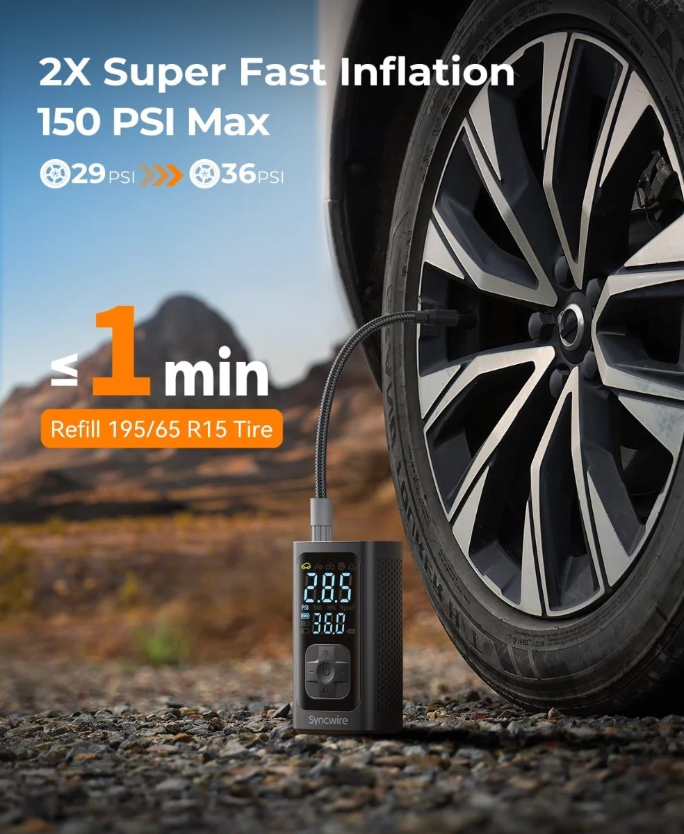 Syncwire tire inflator portable air compressor main view sealed box