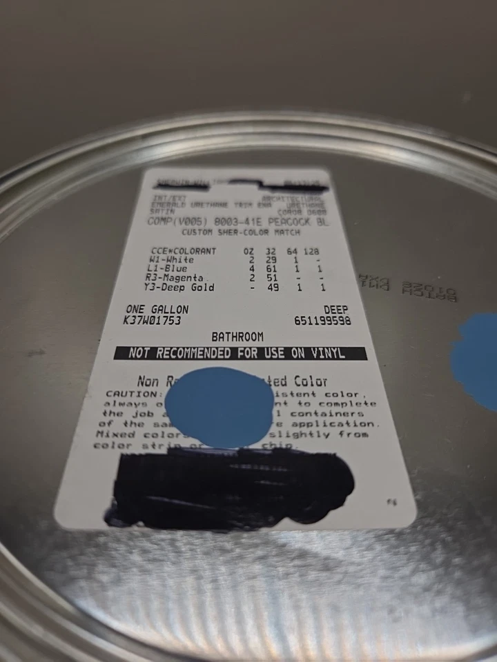 1 Gallon Sherwin Williams Emerald Interior/Exterior Satin Color Peacock Blue - Image 2 of 3