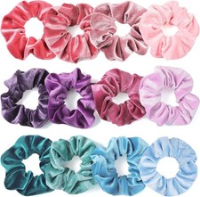 Scrunchies for Girls, 12 Pcs Velvet Scrunchies for Hair, Soft Ponytail Holder,