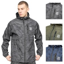 Mens Crosshatch Windbreaker Jacket Shower Resistant Camo Pockets Winter Gym Coat