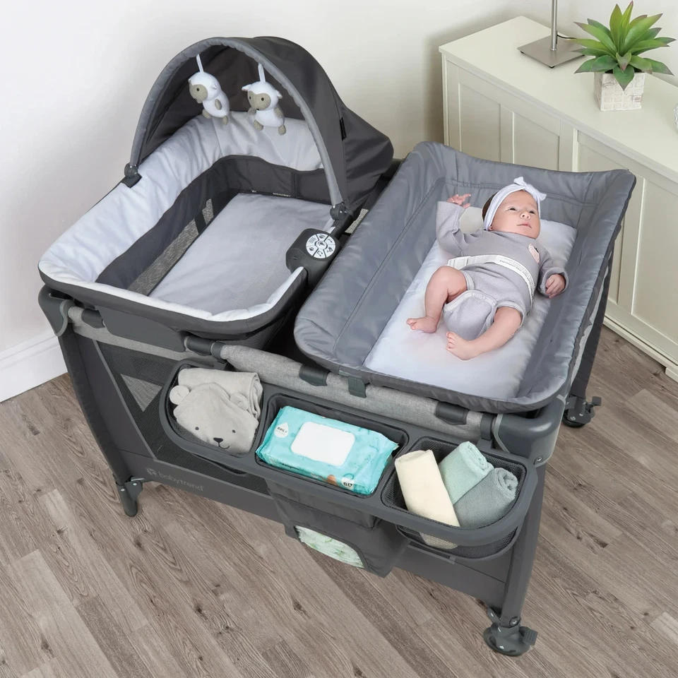 Nursery Center Playard Simply Smart W/ Bassinet & Travel Bag Portable Grey New - Изображение 2 из 4