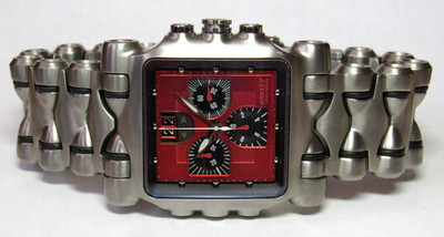 OAKLEY MINUTE MACHINE TIME TANK TITANIUM RED DIAL CHRONOGRAPH w/BOX SET BOOKLET