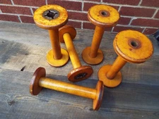 Lot Of 5 Large Wood / Metal 11-1/2" X 5" Industrial Type Spools / Bobbins