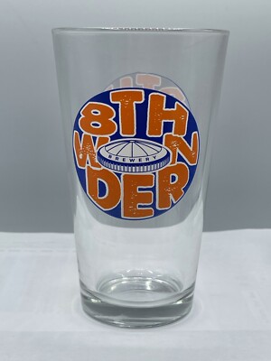 8th Wonder Brewery Pint Beer Glass Blue Orange Astrodome Logo Houston Texas 
