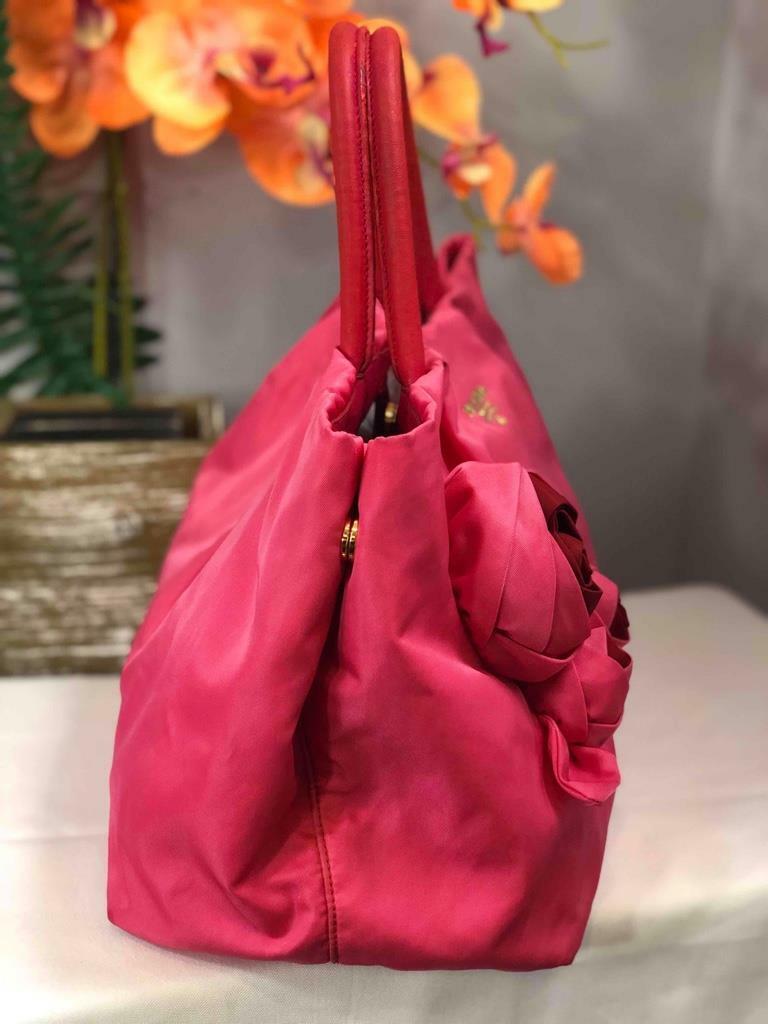 PRADA 3D Rose Punch Pink Satin/ Leather Strap Shoulder Bag PRADA 3D Rose Punch Pink Satin/ Leather Strap Shoulder Bag