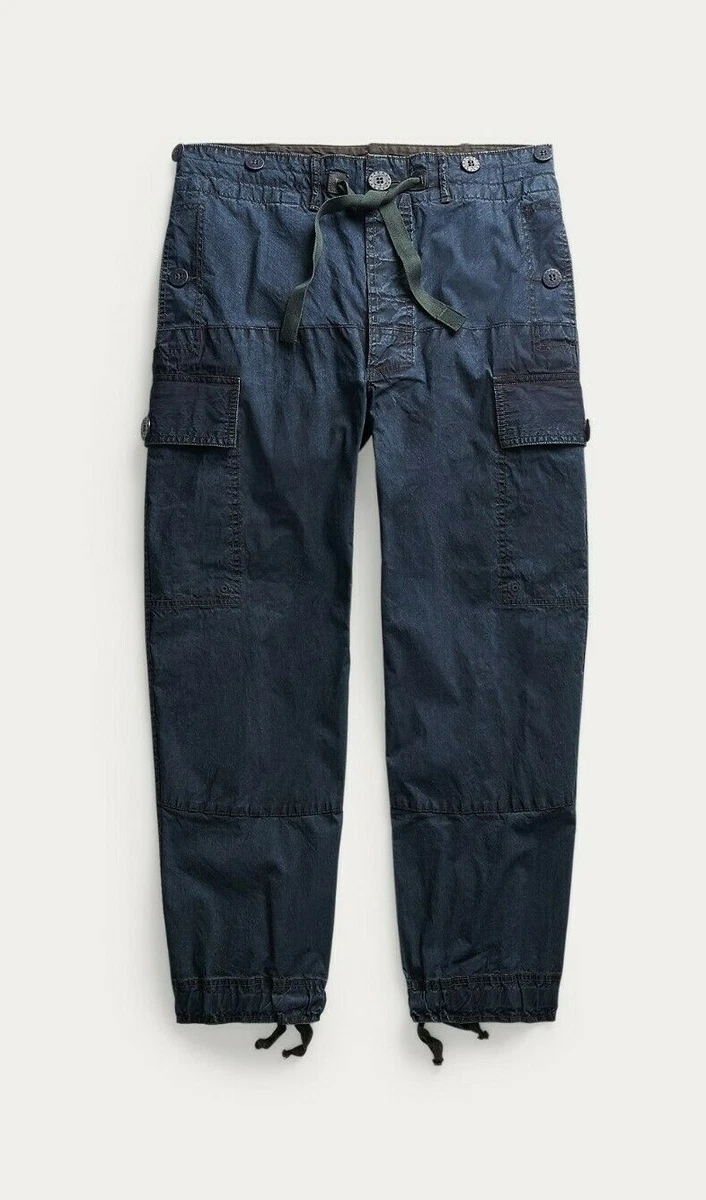 New RRL Ralph Lauren 1950s Indigo Straight Cargo High Rise Pant Men's 30 x  34