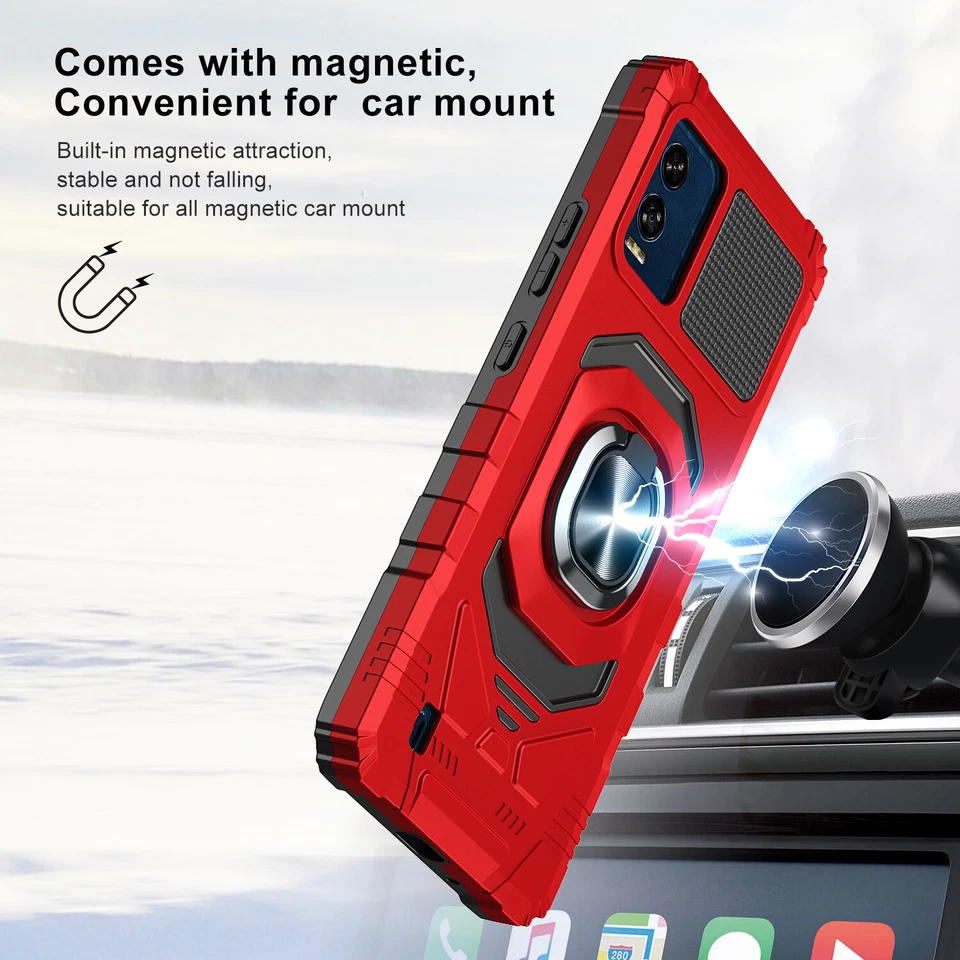 Funda de teléfono para BLU View Speed 5G anillo blindado soporte magnético cubierta + vidrio templado Foto 2 de 4