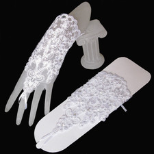 Lace Fingerless Floral Bride Gloves Sequin Crystal Bridal Wedding Accessories