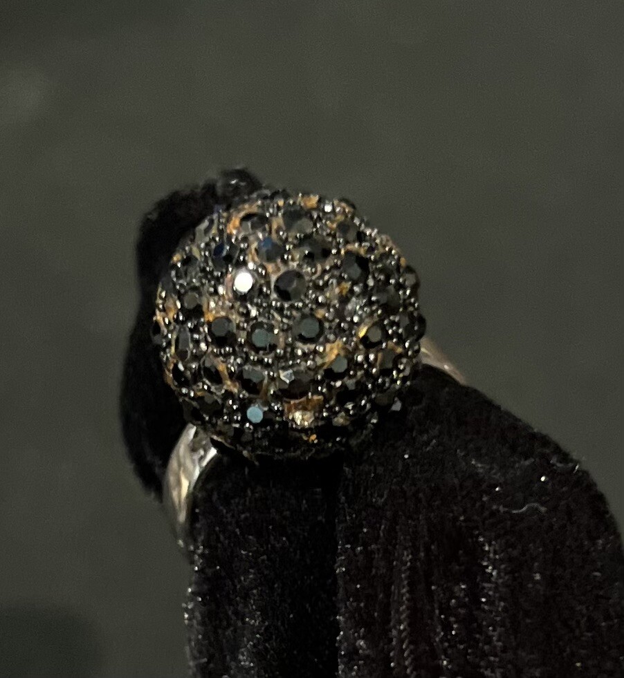 Silver Plated Hematite Rhinestone Ring - image 3