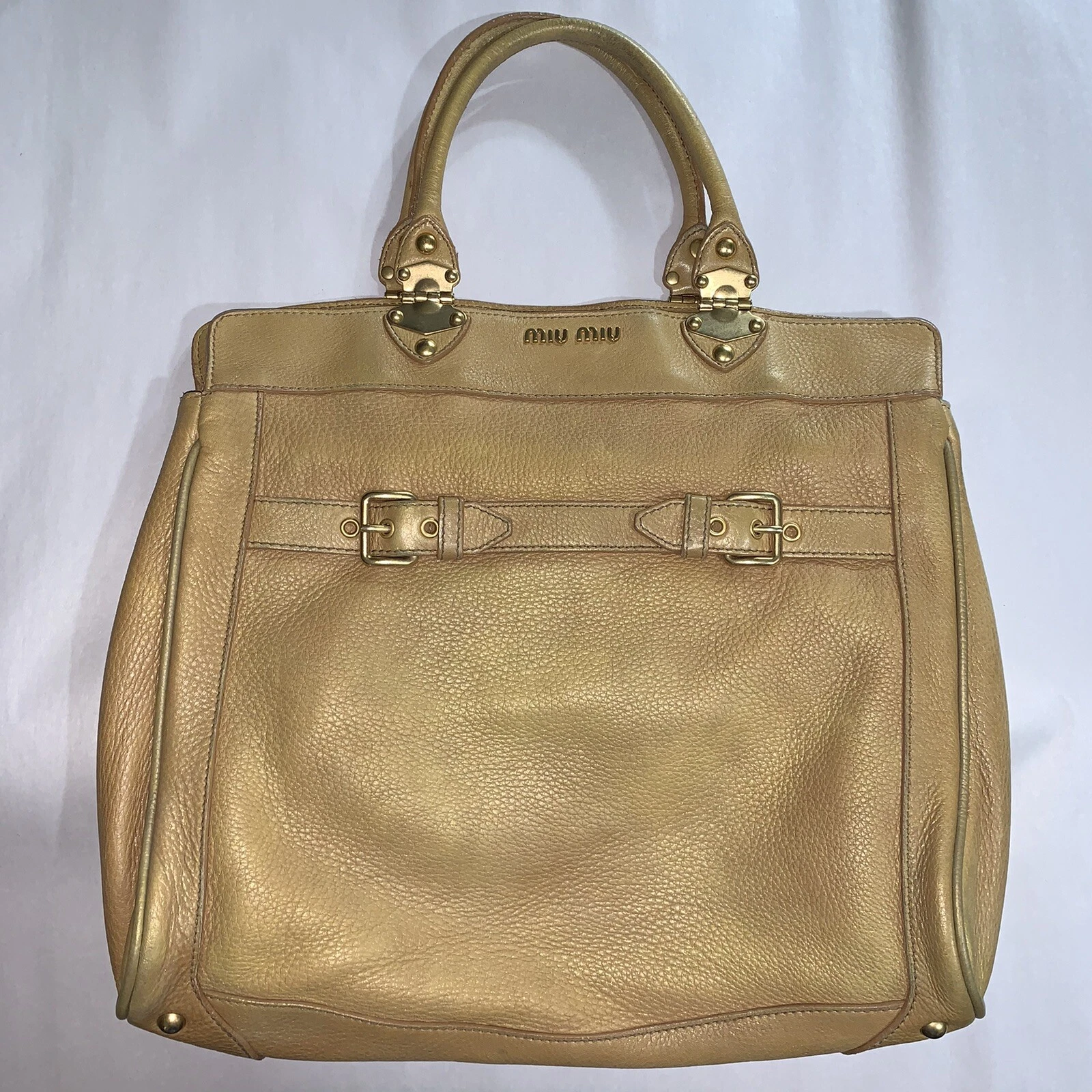 Borsa a mano autentica MIU MIU di PRADA pelle di cerva tan amata borsa TOTE